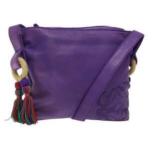 Authentic LOEWE Anagram Shoulder Bag Leather Purple Gold
